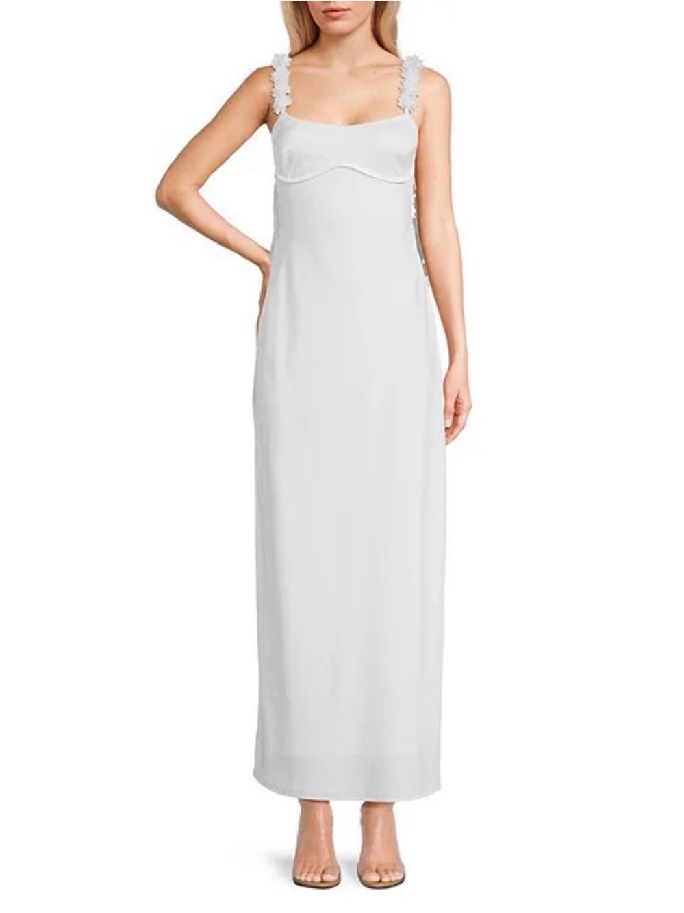 White Maxi Slip Dress with Floral Straps
